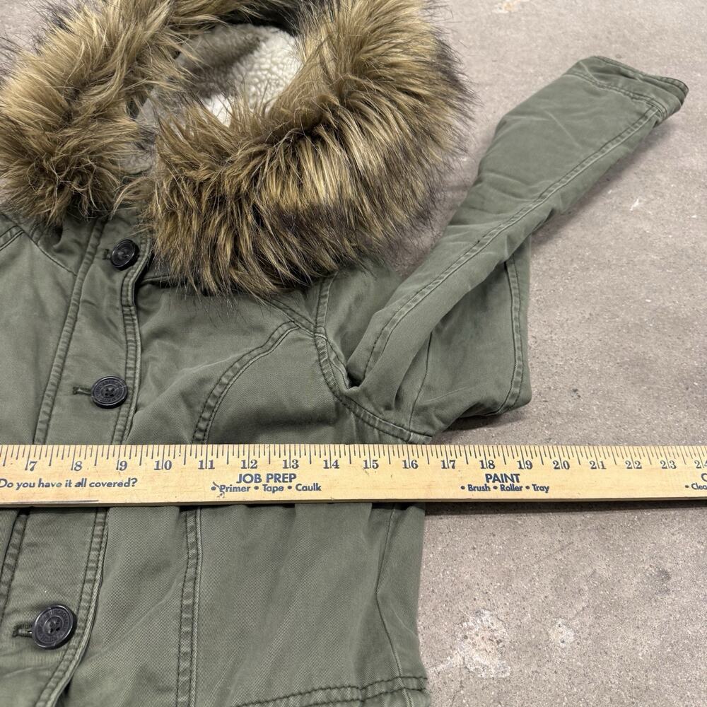 Y2K ABERCROMBIE & FITCH PARKA UTILITY GRUNGE FUR LINED COAT WOMENS XS GREEN - Picture 6 of 8